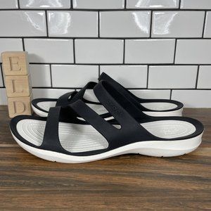 CROCS Swiftwater Women's Size 10 Shoes Black White Iconic Comfort Slide Sandal